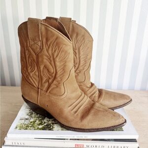 Classic Tan Suede Western Ankle Boots - Women